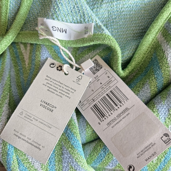 New Mango Chevron-Print Lurex Knit Midi Dress NWT Size 4 US / Small - Picture 9 of 9